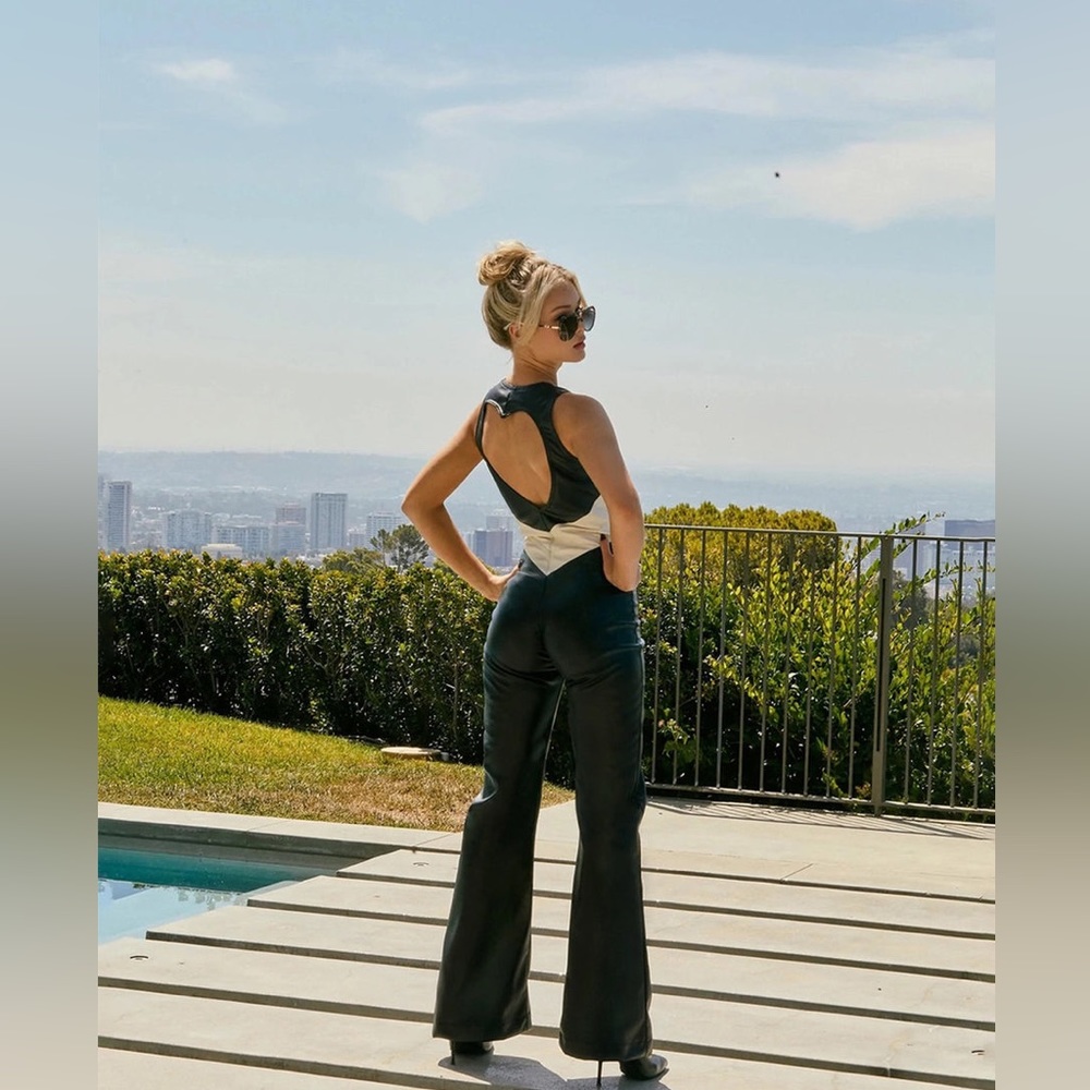Revice Denim Hollywood Heartthrob Jumpsuit/ Black and White/ Heart Cut Out